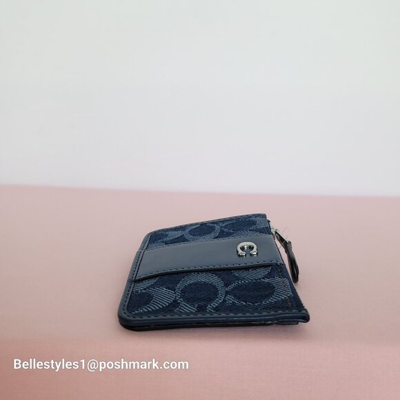 COACH Mini Skinny ID Card Case in Denim Signature- Deep Blue multi color ⭐ - Picture 11 of 16
